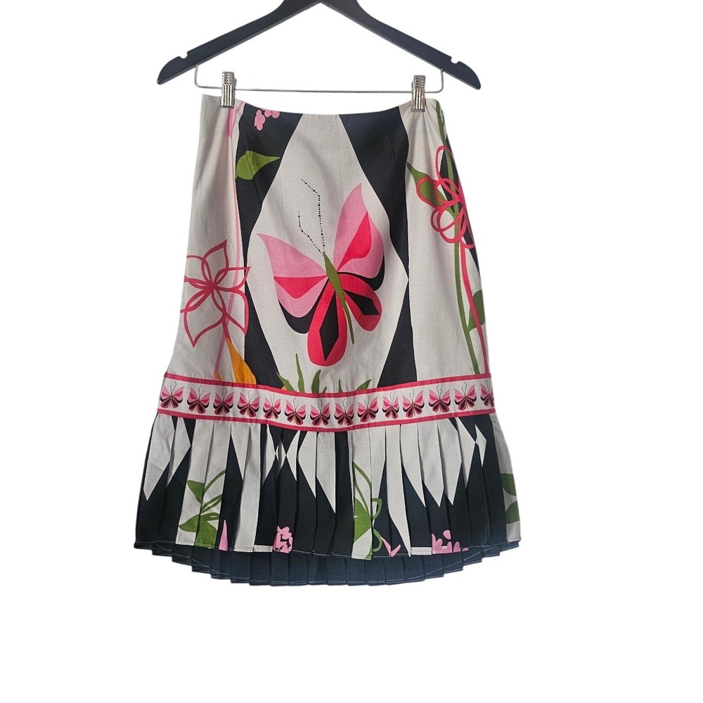 Tibi Butterfly Floral Pleated Cotton A-line Skirt Size 2 Black White Whimsical